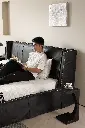 方尊床 1800 黑色真皮、鼓墩边几 黑色1.webp